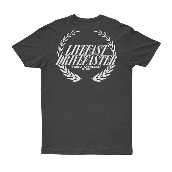 LIVE FAST DRIVE FASTER TEE-GREY